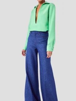 Alayzia Navy Dark Wash Hi Rise Flare Leg Denim Pant
