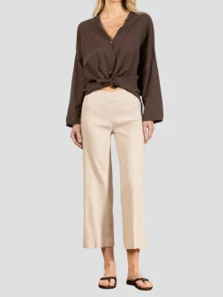 Alex Crop Wide Leg Pant in Oatmeal Linen