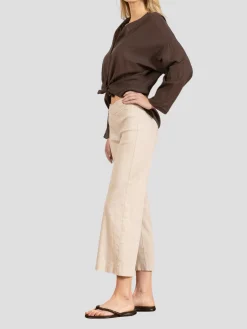 Alex Crop Wide Leg Pant in Oatmeal Linen
