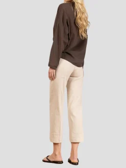 Alex Crop Wide Leg Pant in Oatmeal Linen