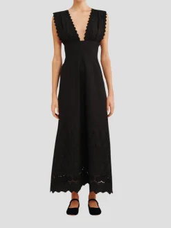 Amelia Embroidered V-Neck Cotton Maxi Dress