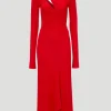 Asymmetric Slash Jersey Midi Dress in Crimson