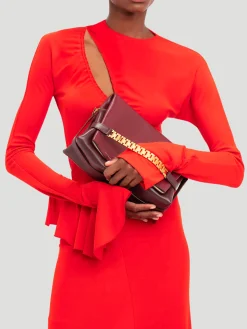 Asymmetric Slash Jersey Midi Dress in Crimson
