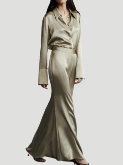 At Last Maxi Silk Skirt in Sage