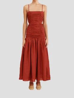Aurelia Ruched Square-Neck Dress