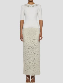Back Slit Maxi Pencil Skirt in Ivory