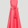 Beaded Halter Full Skirt Dress in Rose