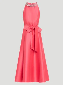 Beaded Halter Full Skirt Dress in Rose