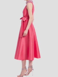 Beaded Halter Full Skirt Dress in Rose