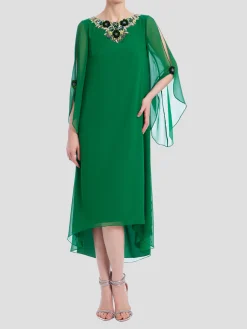 Beaded Neck Caftan in Emerald