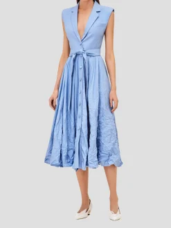 Beau Sleeveless Belted Midi Dress in Blue