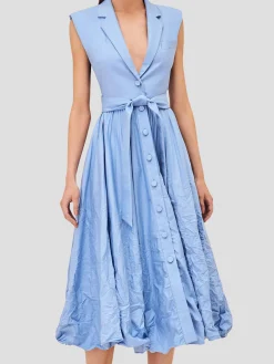 Beau Sleeveless Belted Midi Dress in Blue