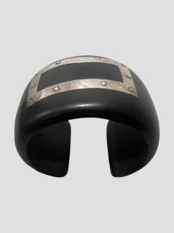 Black Wood Cuff with Silver Square Design
