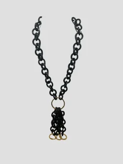 Black Wood Necklace with Three Vermeil Gold Rings