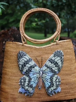 Blue and Black Butterfly Handbag