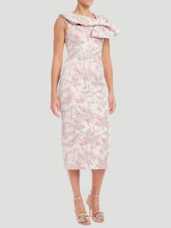 Bow Neck Jacquard Midi Dress