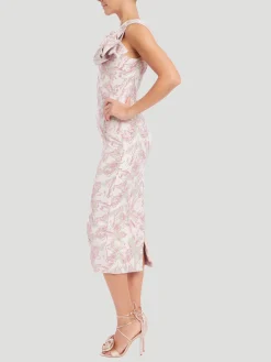 Bow Neck Jacquard Midi Dress