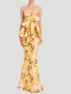 Bow Peplum Printed Gown