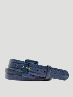 Caiman Crocodile Belt with Covered Buckle in Blue