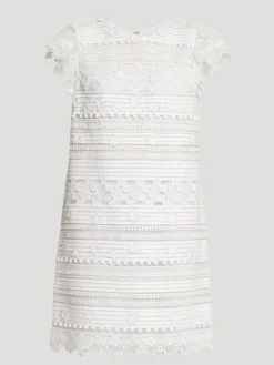 Carolina Herrera Embroidered Mini Shift Dress with Ruffle Sleeves