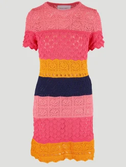 Carolina Herrera Striped Mixed-Crochet Mini Dress