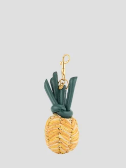 Charm Pineapple in Manilla Raffia with Satin Leather