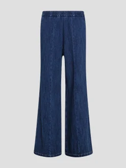 Cotton Denim Elasticized Wide Leg Pant in Indigo