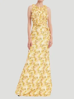 3D Applique Sleeveless Column Gown