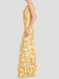 3D Applique Sleeveless Column Gown