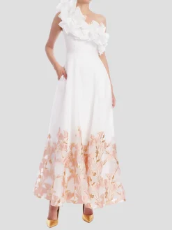 3D Bow One Shoulder Jacquard Dress