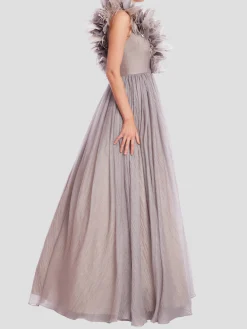 3D Feather One Shoulder Gown
