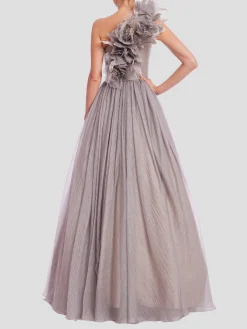 3D Feather One Shoulder Gown