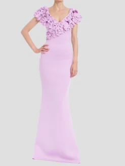 3D Flower V-Neck Dress in Lilac