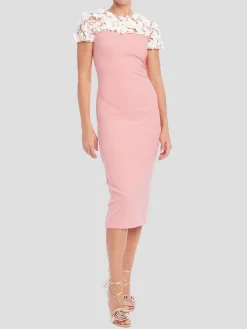 3D Flowers Yoke Dress in Pink