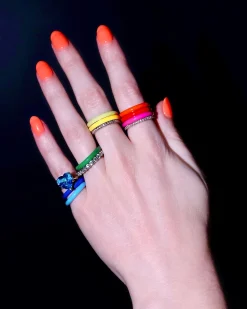 Dark Green Unicorn Rainbow Enamel Stacking Ring