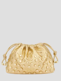 Drawstring Pouch Gold Studs in Light Gold Metallic Nappa