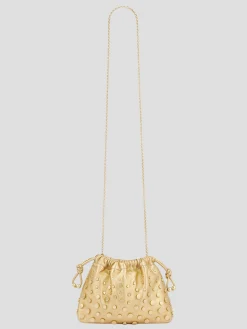 Drawstring Pouch Gold Studs in Light Gold Metallic Nappa
