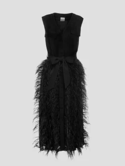 Elizabeth Feather Midi Dress in Black