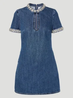 Embellished Denim Mini Dress in Blue