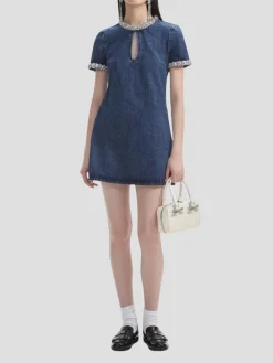 Embellished Denim Mini Dress in Blue