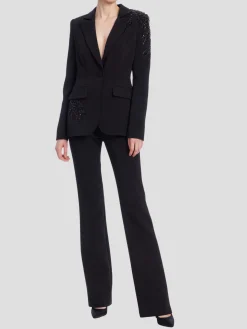 Embroidered Single Breasted Blazer in Black