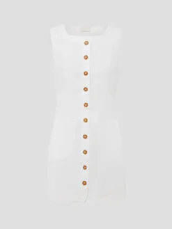 Emma Button Down Mini Dress in White