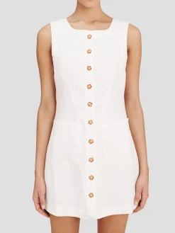 Emma Button Down Mini Dress in White