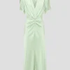 Gathered V-Neck Midi Dress in Jade