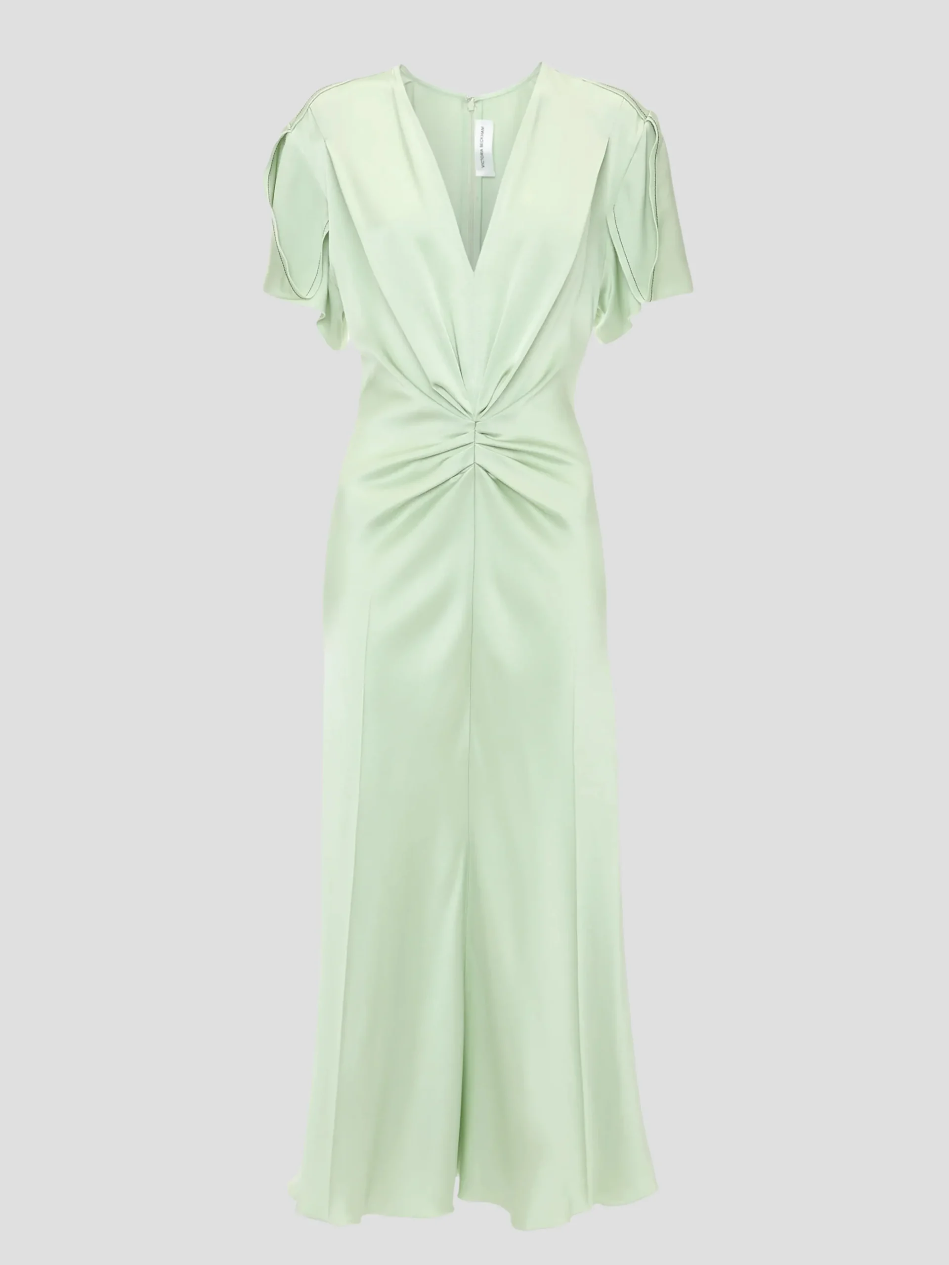 Gathered V-Neck Midi Dress in Jade