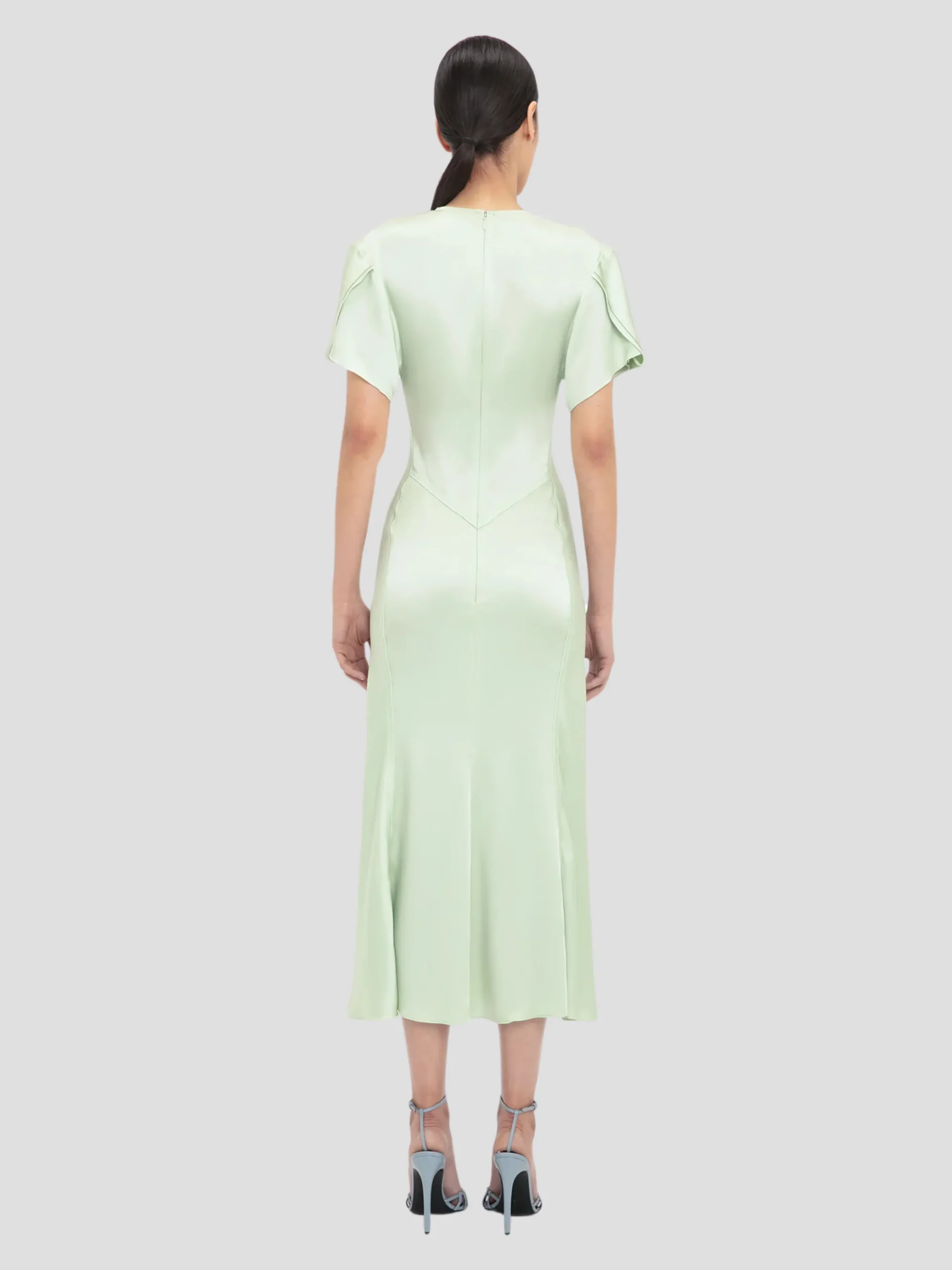 Gathered V-Neck Midi Dress in Jade