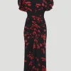 Gathered Waist Floral Midi Dress