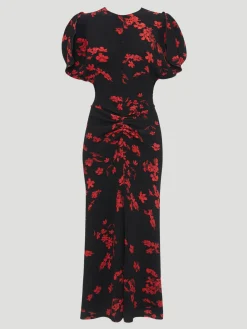 Gathered Waist Floral Midi Dress