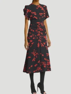Gathered Waist Floral Midi Dress