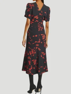 Gathered Waist Floral Midi Dress